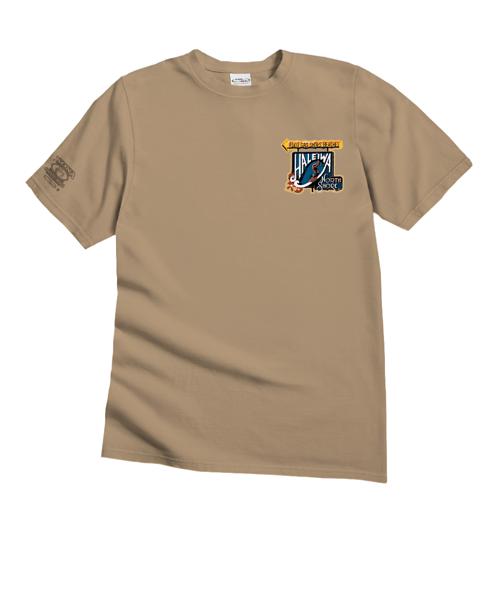 Haleiwa Sign North Shore - Kona Coffee Dyed Short Sleeve Crewneck T-Shirt