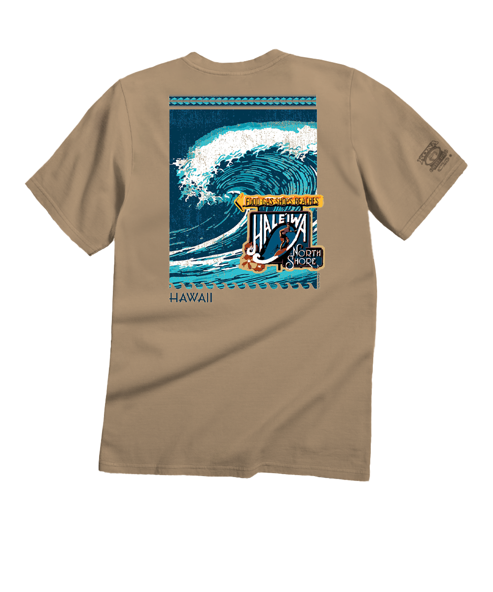 Haleiwa Sign North Shore - Kona Coffee Dyed Short Sleeve Crewneck T-Shirt